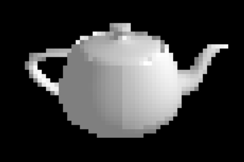 Image of teapot frame with post-processing pixelation effect
